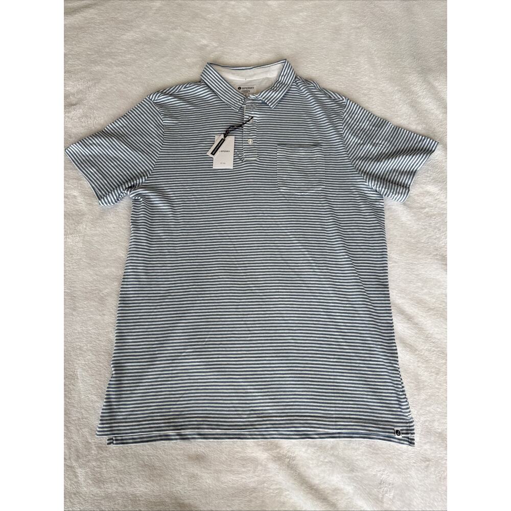 Sperry Blue Striped Polo Men L NWT
